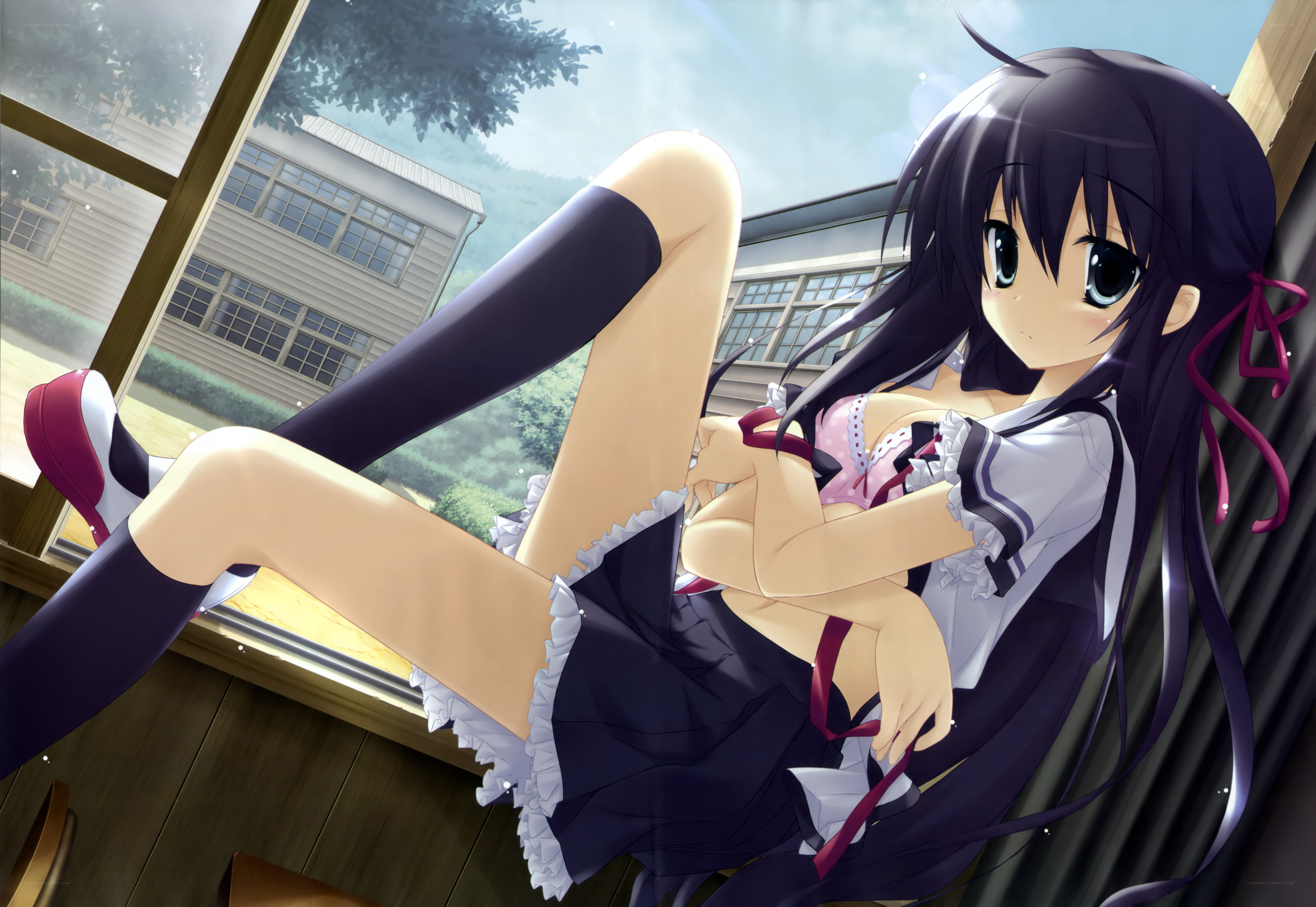 anime girl by window