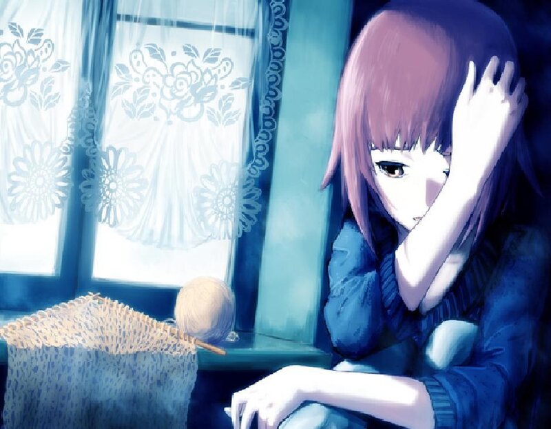 anime girl by window