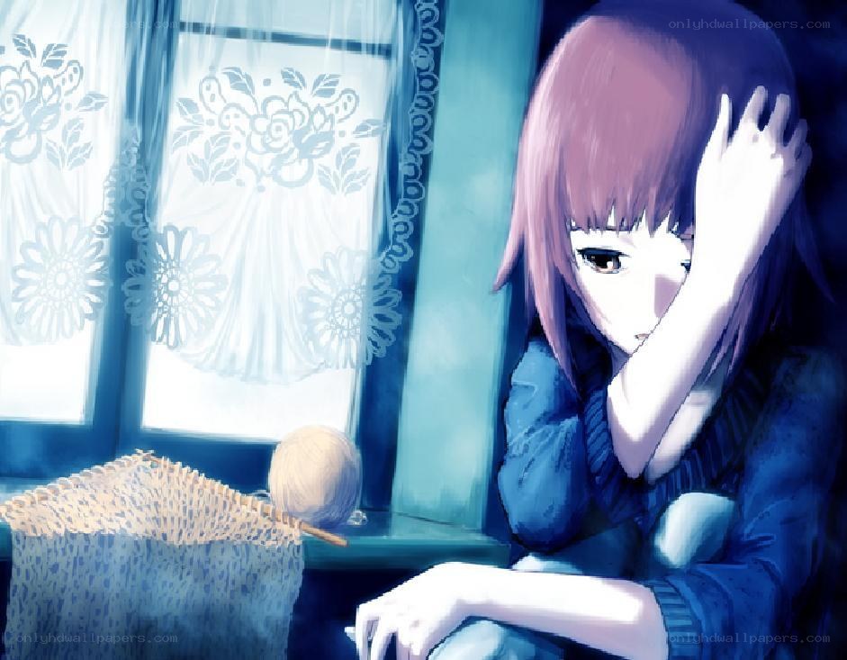 anime girl by window