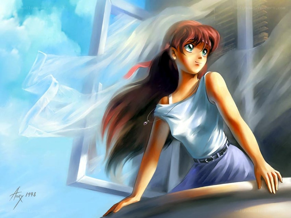 Anime girl by window