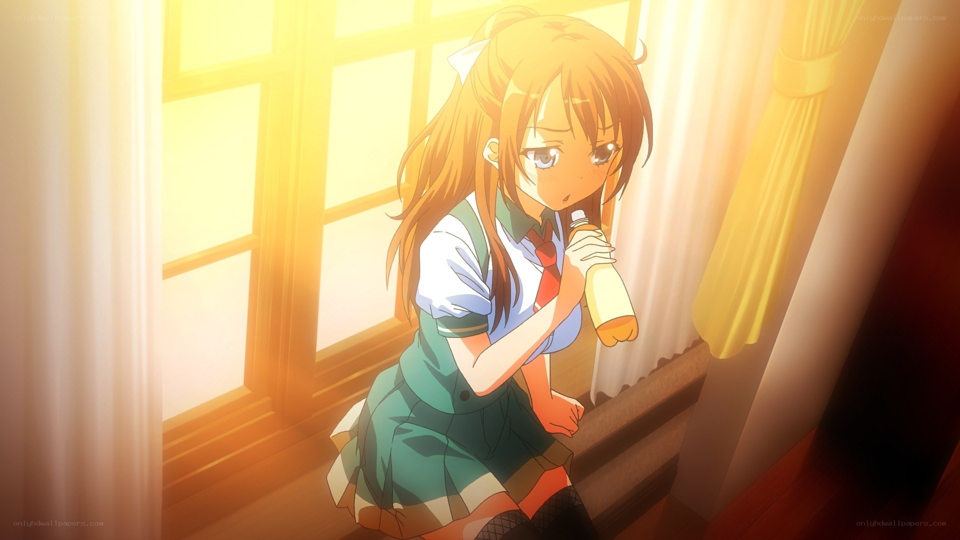anime girl by window