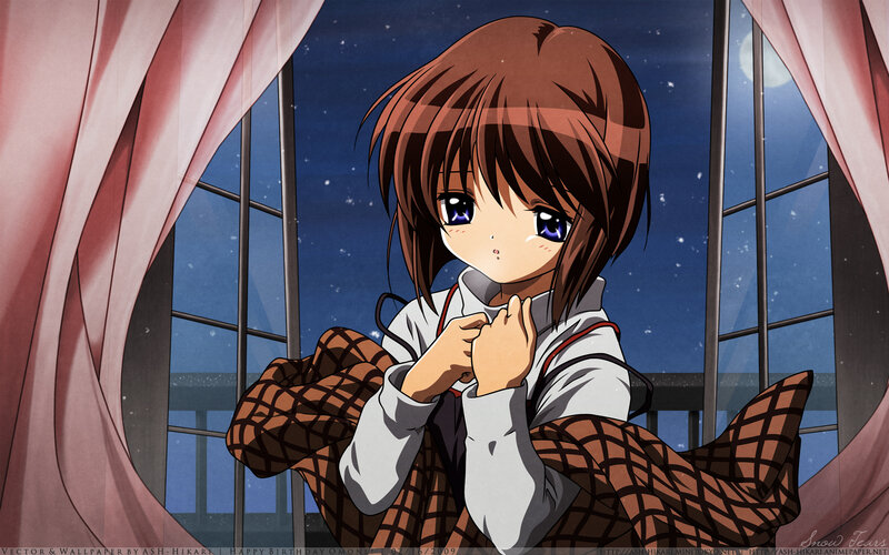 anime girl by window at night