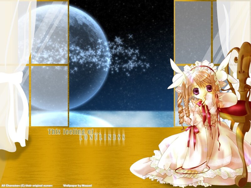 Anime girl by window at night