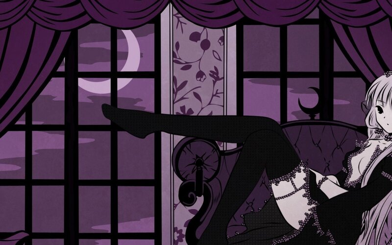 anime girl by window at night
