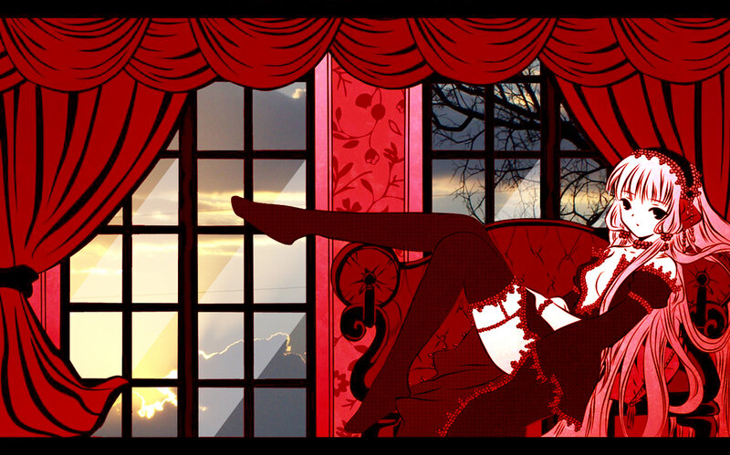 anime girl by window at sunset