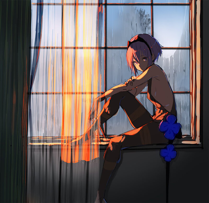Anime Girl by Window — Blue, Melancholic