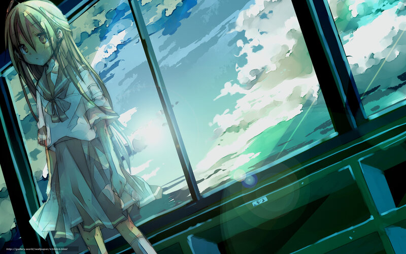 Anime Girl by Window — Blue, Serene, Afternoon