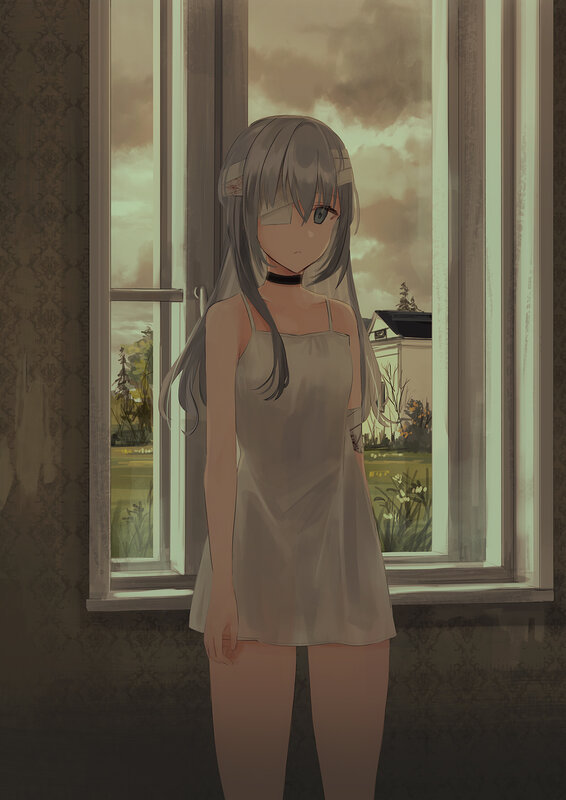 Anime Girl by Window — Gray