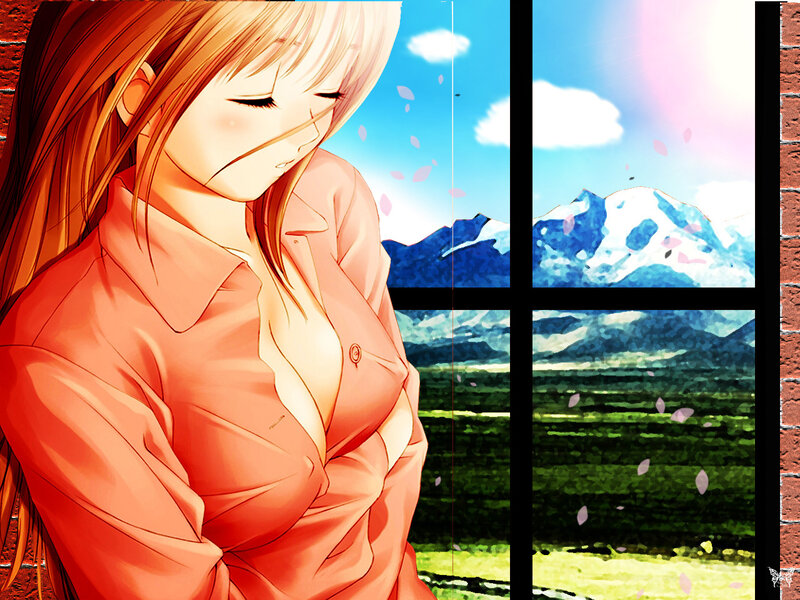 Anime Girl by Window — Orange, Serene