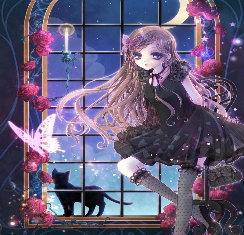 Anime Girl by Window — Purple, Dreamy