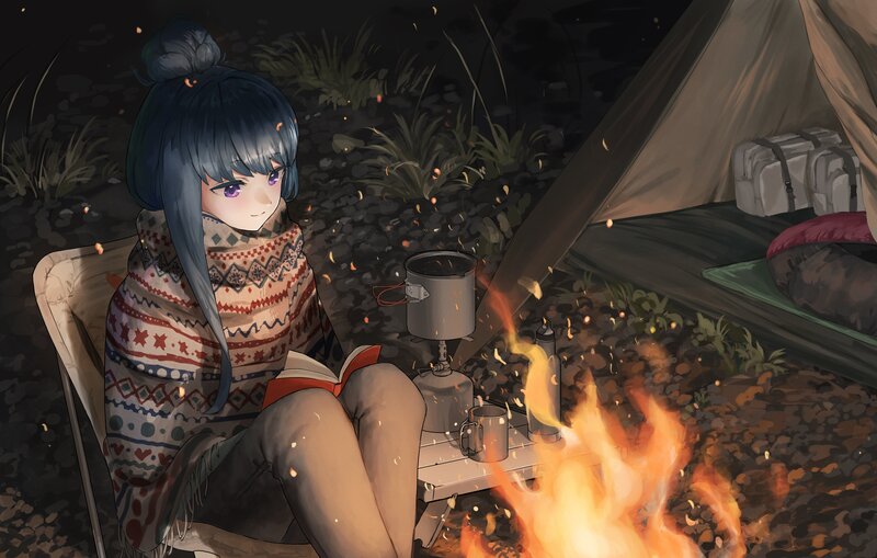 Anime Girl Camping — Black