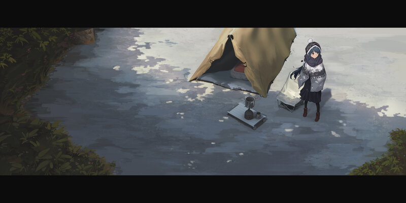 Anime Girl Camping — Gray