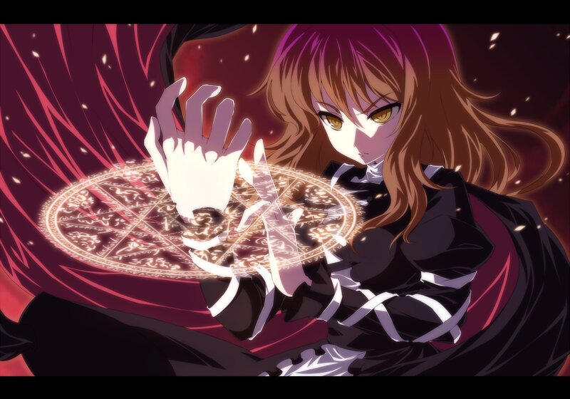 Anime Girl Casting Spell — Black, Dramatic, Night