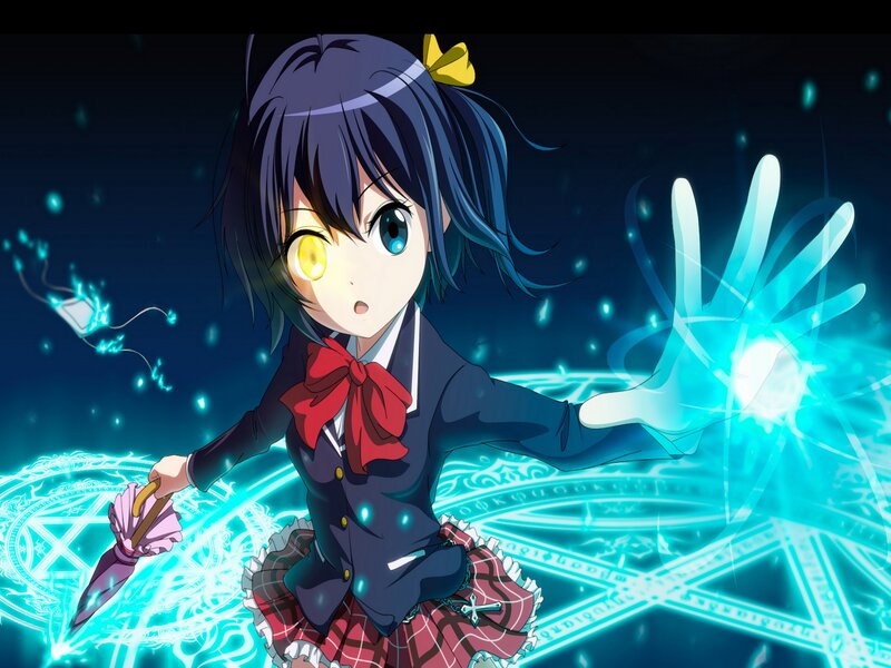 Anime Girl Casting Spell — Blue, Dramatic, Night, Umbrella