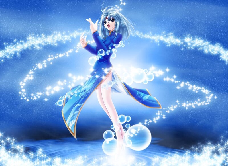 Anime Girl Casting Spell — Blue, Magical, Night
