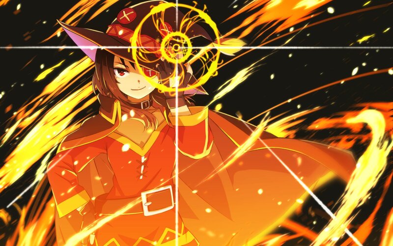 Anime Girl Casting Spell — Orange, Dramatic, Magic Circle