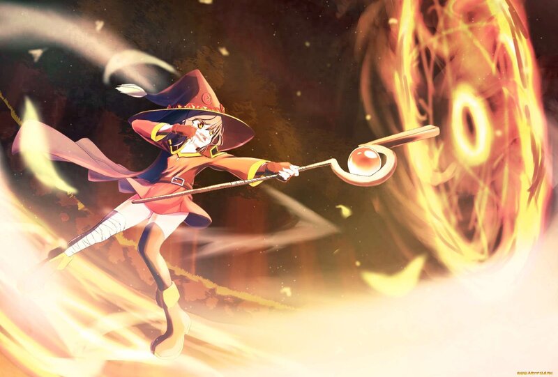 Anime Girl Casting Spell — Orange, Dramatic