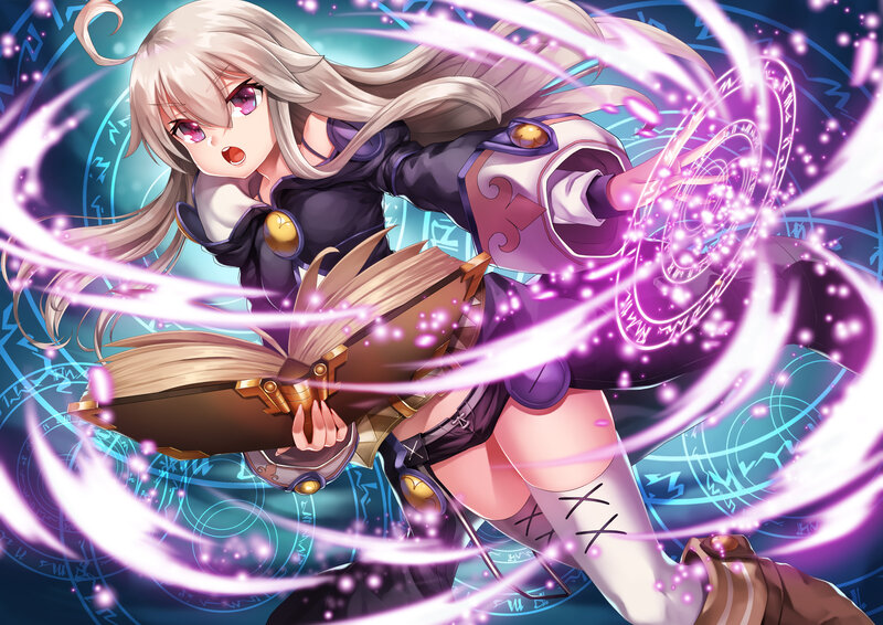 Anime Girl Casting Spell — Purple, Dramatic, Digital Art, Magic Circle