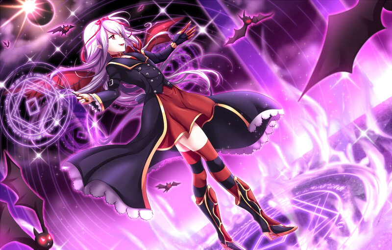 Anime Girl Casting Spell — Purple, Dramatic, Night, Digital Art, Bats