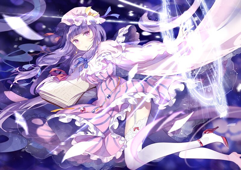 Anime Girl Casting Spell — Purple, Dramatic, Night, Digital Art, Book