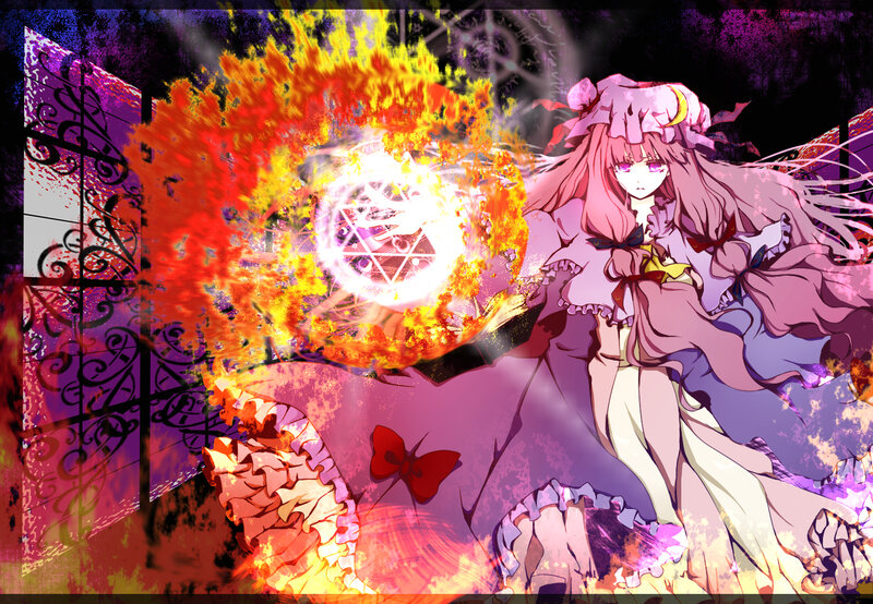 Anime Girl Casting Spell — Purple, Dramatic, Night, Digital Art, Fire
