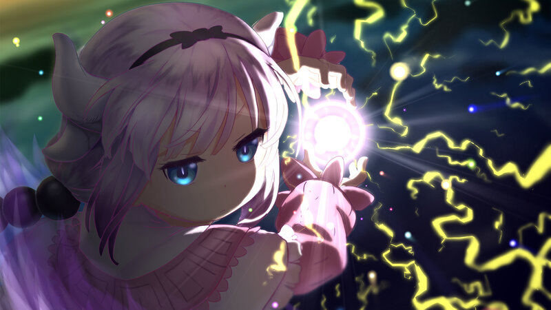 Anime Girl Casting Spell — Purple, Dramatic, Night, Digital Art, Magic, Lightning