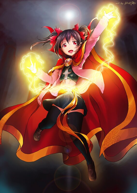 Anime Girl Casting Spell — Red, Dramatic, Digital Art, Magic, Cape