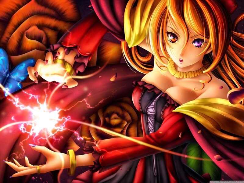 Anime Girl Casting Spell — Red, Dramatic, Digital Art