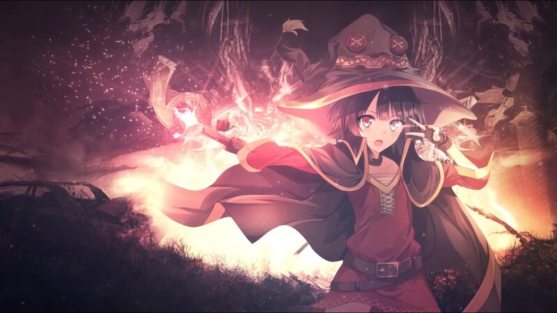 Anime Girl Casting Spell — Red, Dramatic, Night, Digital Art, Magic