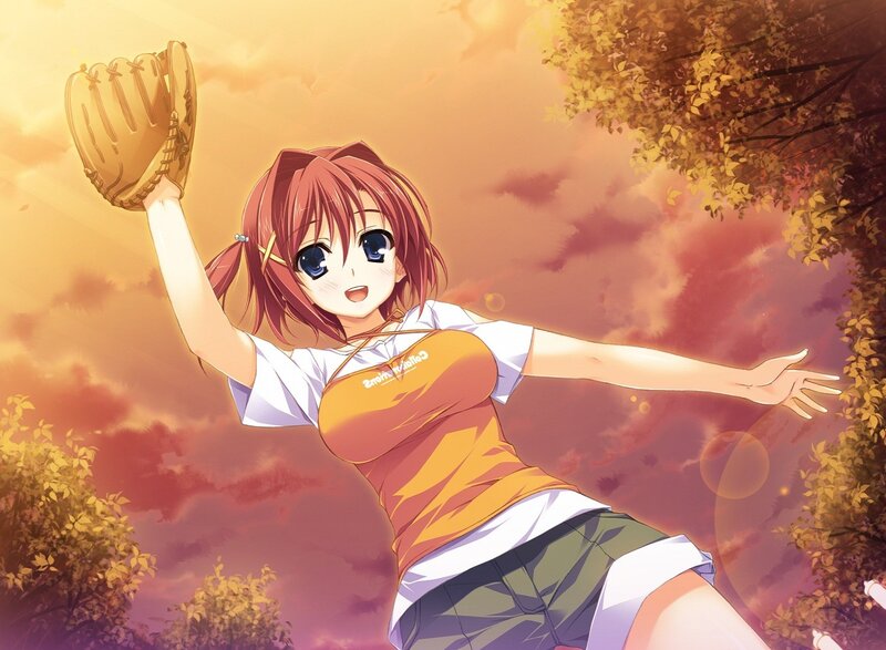 anime girl catching baseball