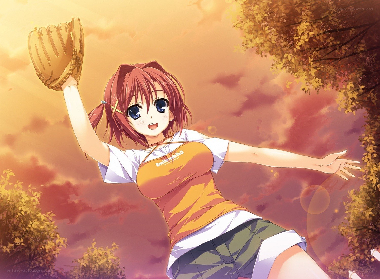 anime girl catching baseball