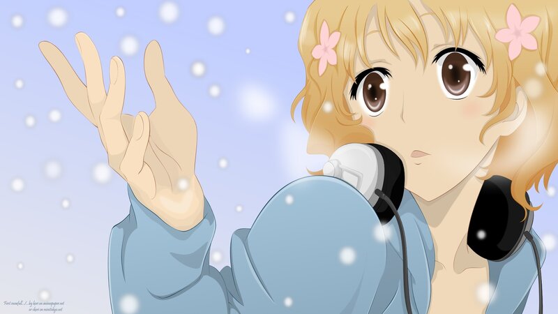 anime girl catching snowflakes