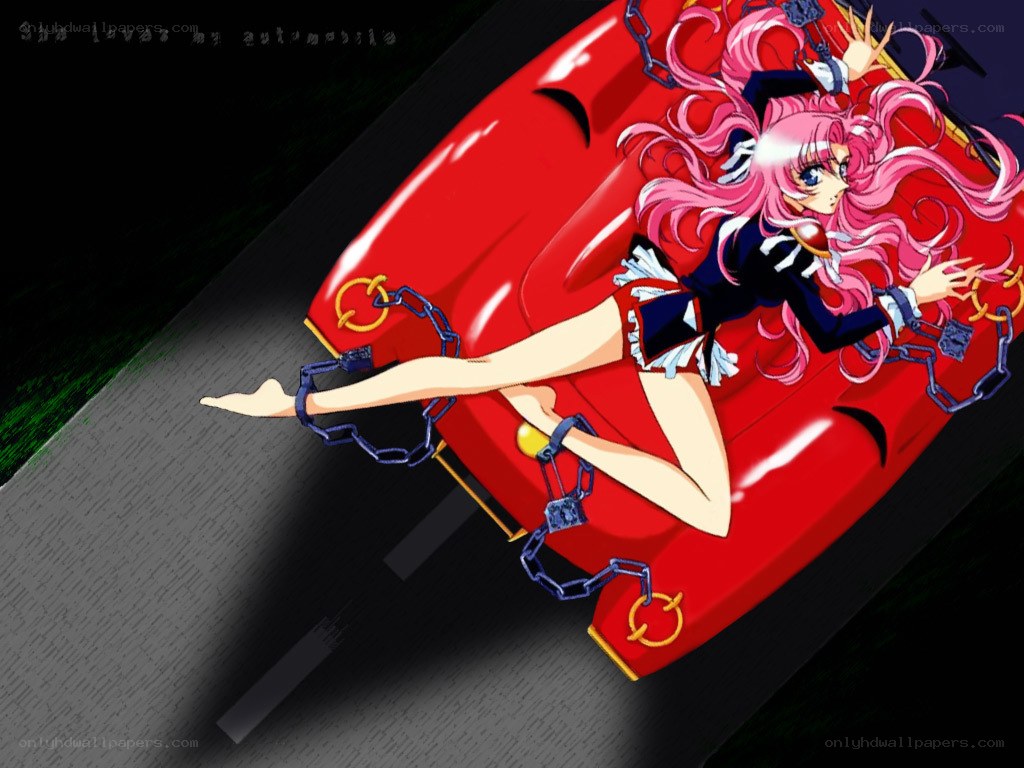 Anime girl chained to car