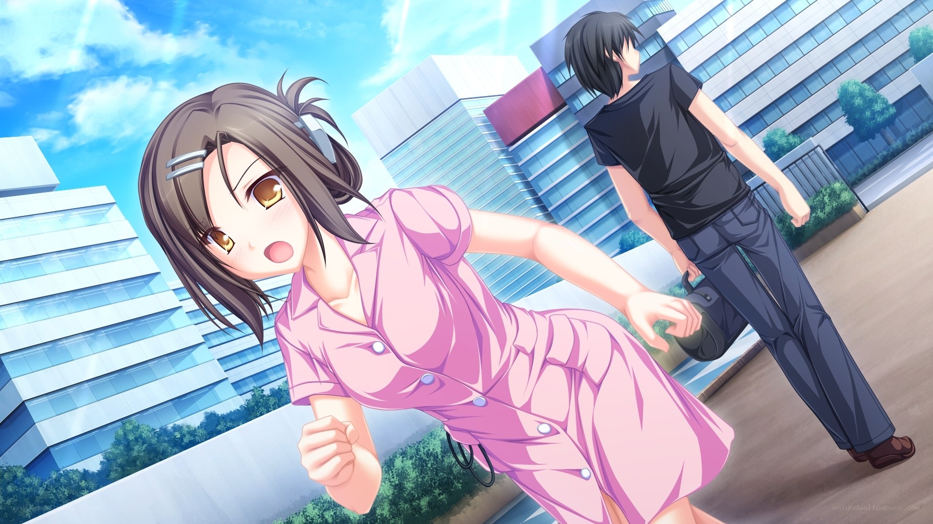 anime girl chasing boy