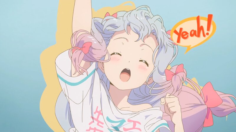 Anime Girl Cheering — Blue, Joyful