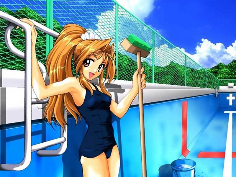 anime girl cleaning pool