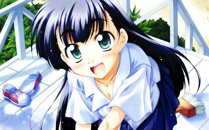 anime girl cleaning porch