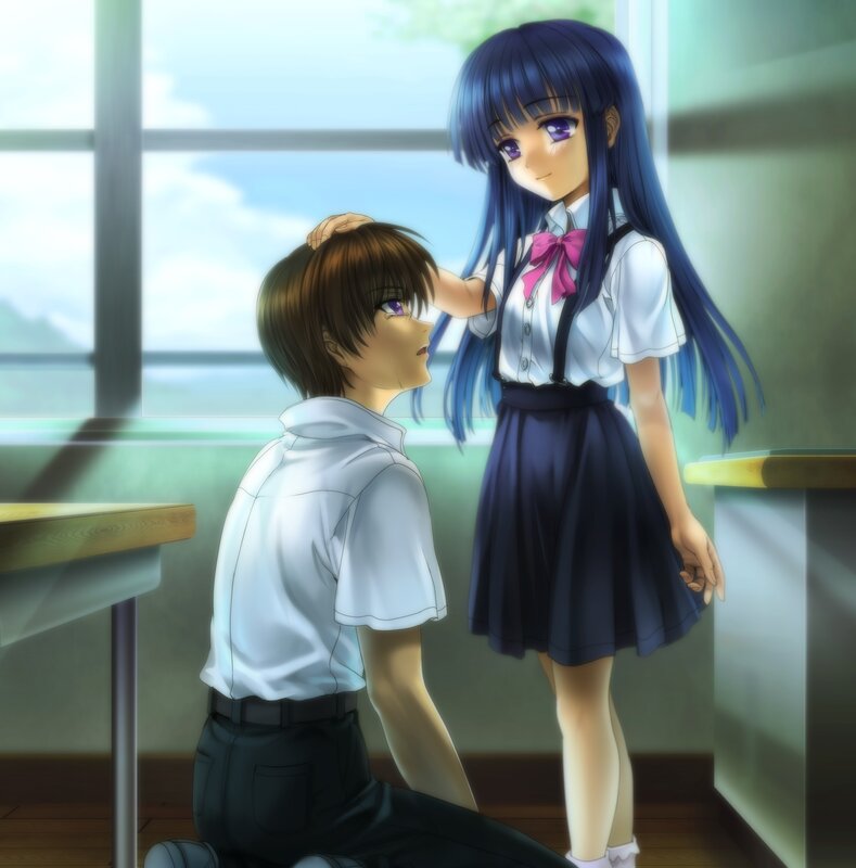 anime girl comforting boy