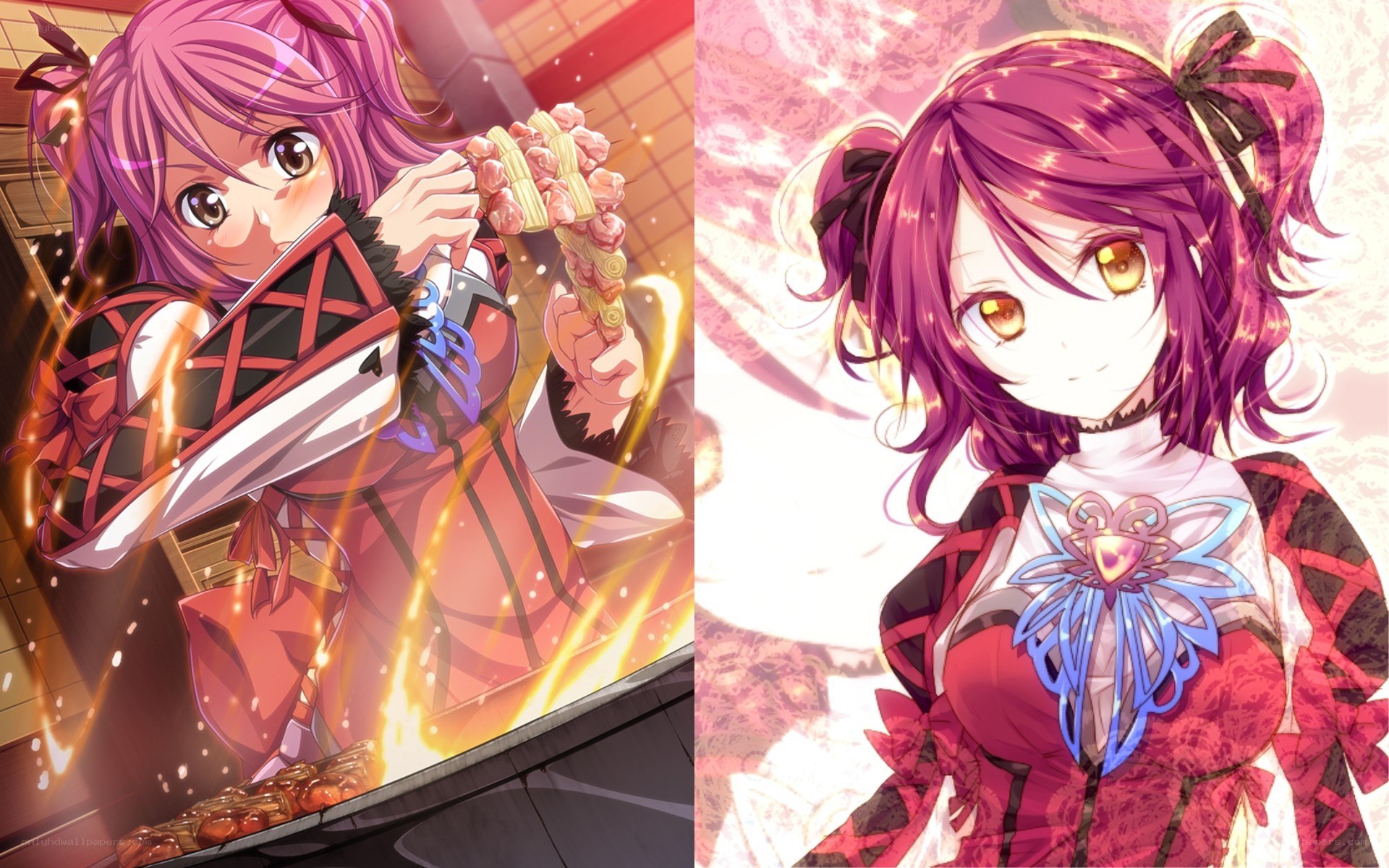Anime girl cooking and posing
