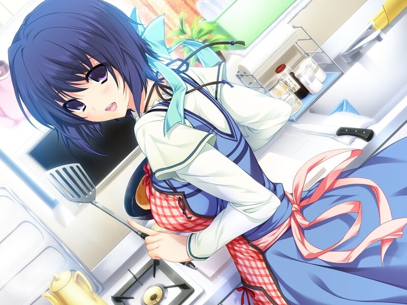 Anime Girl Cooking — Blue, Calm