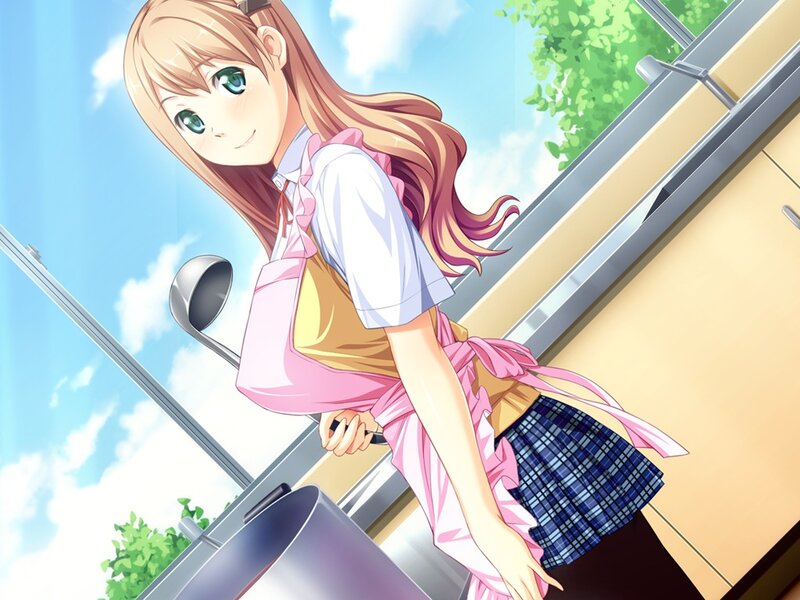 Anime Girl Cooking — Blue, Cheerful