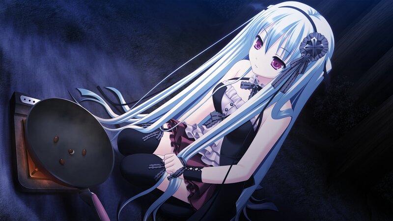 Anime Girl Cooking — Blue, Dramatic, Night