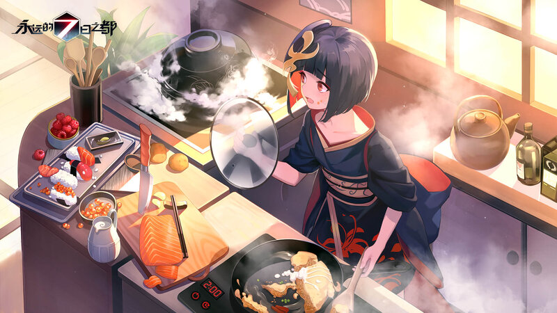 Anime Girl Cooking — Blue, Warm