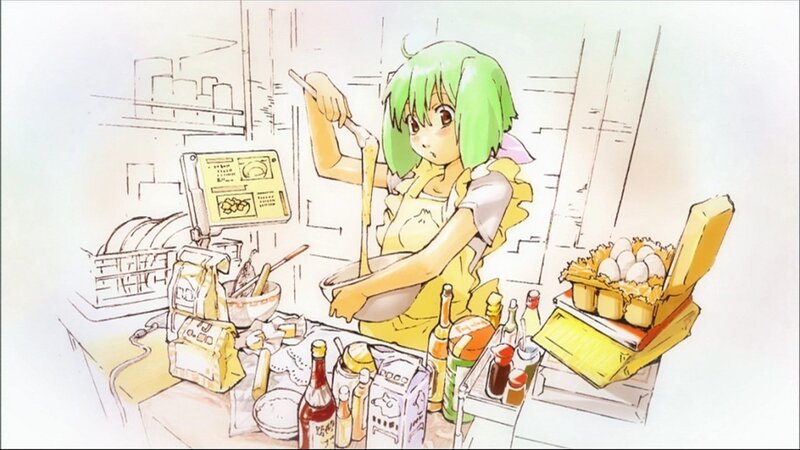 anime girl cooking in kitchen