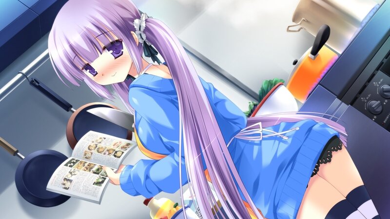 anime girl cooking in kitchen