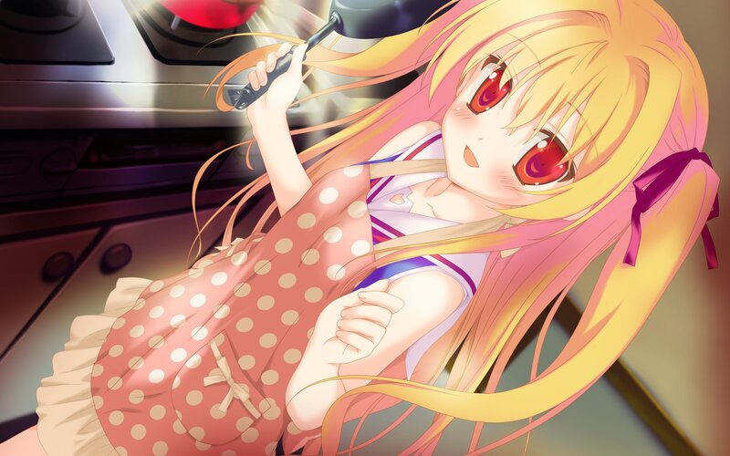 anime girl cooking in kitchen