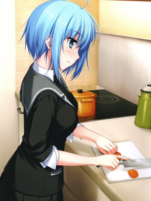 anime girl cooking in kitchen