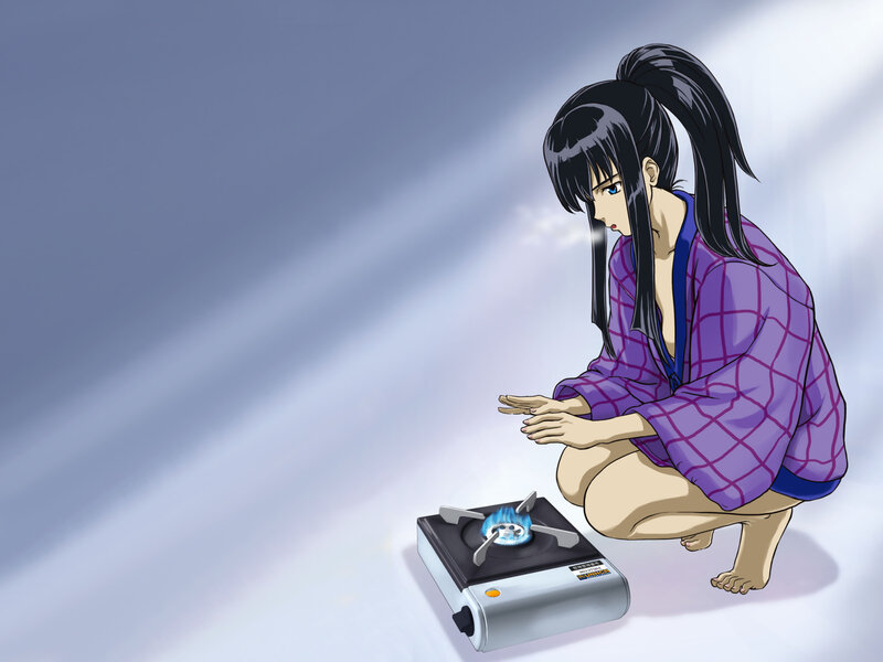 anime girl cooking on stove