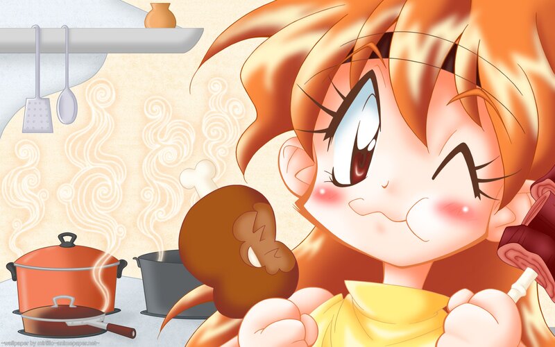 Anime Girl Cooking — Orange, Cheerful