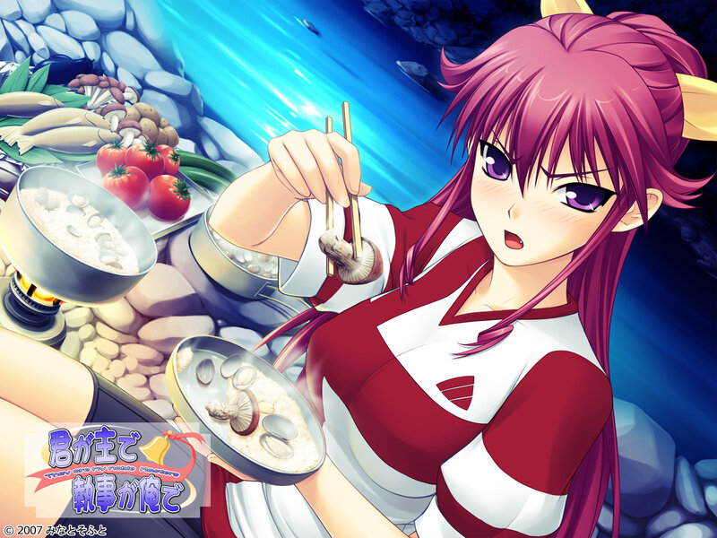 anime girl cooking outdoors